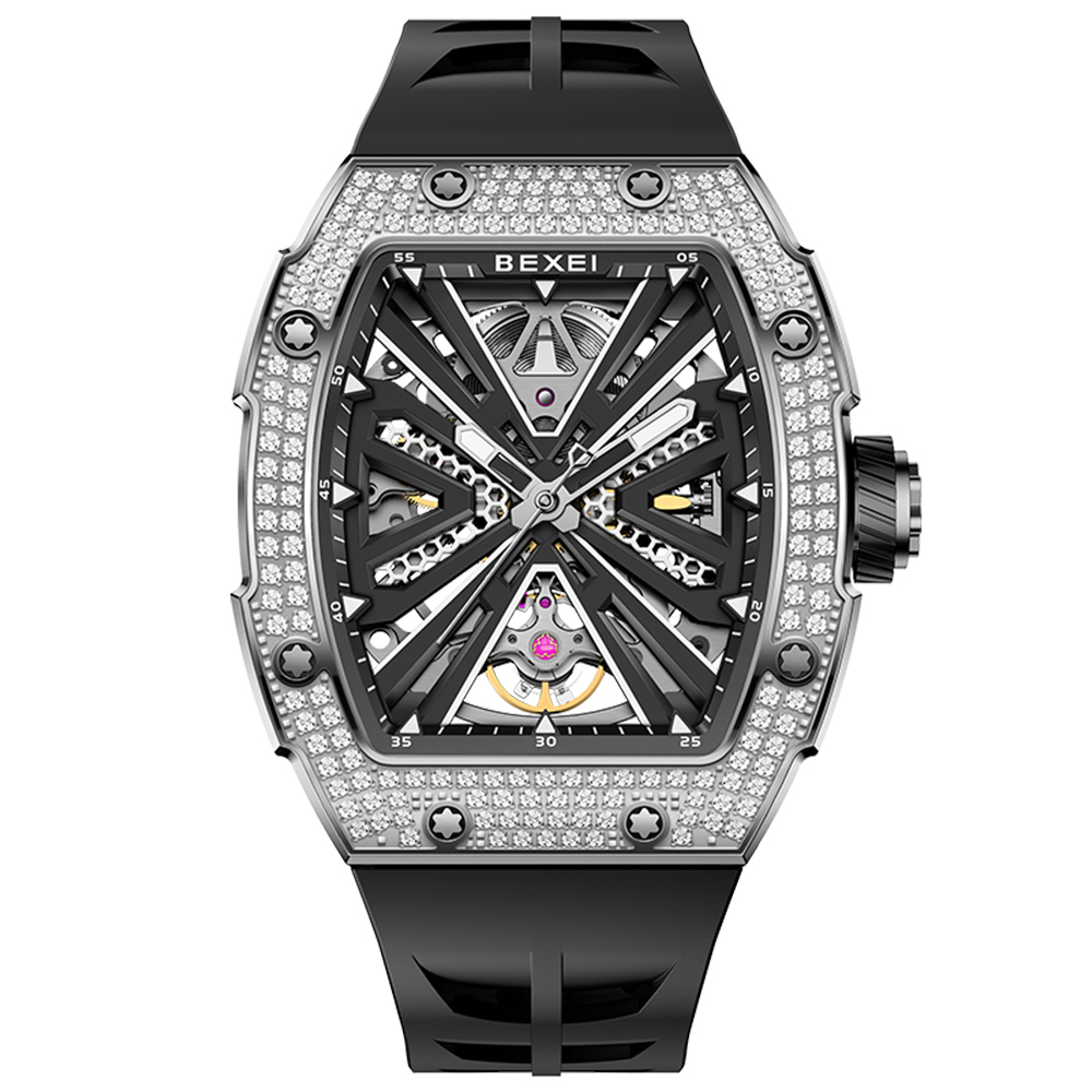 【BEXEI 貝克斯】 9132 休閒 百搭 鏤空 晶鑽錶圈 夜光 酒桶款 機械 手錶 男錶 手錶 -