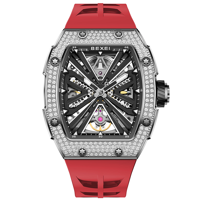 【BEXEI 貝克斯】 9132 休閒 百搭 鏤空 晶鑽錶圈 夜光 酒桶款 機械 手錶 男錶 手錶 -