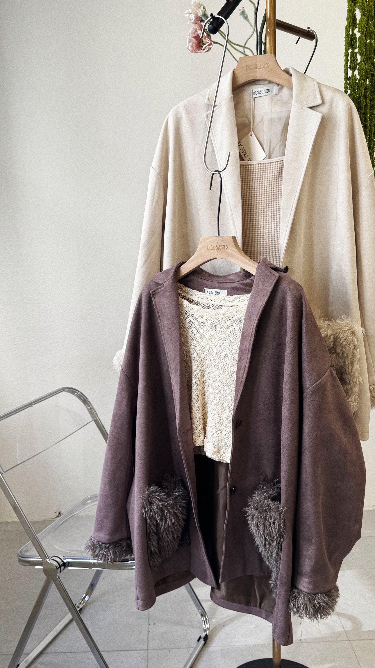 復古風麂皮絨毛毛袋外套 -JK51380