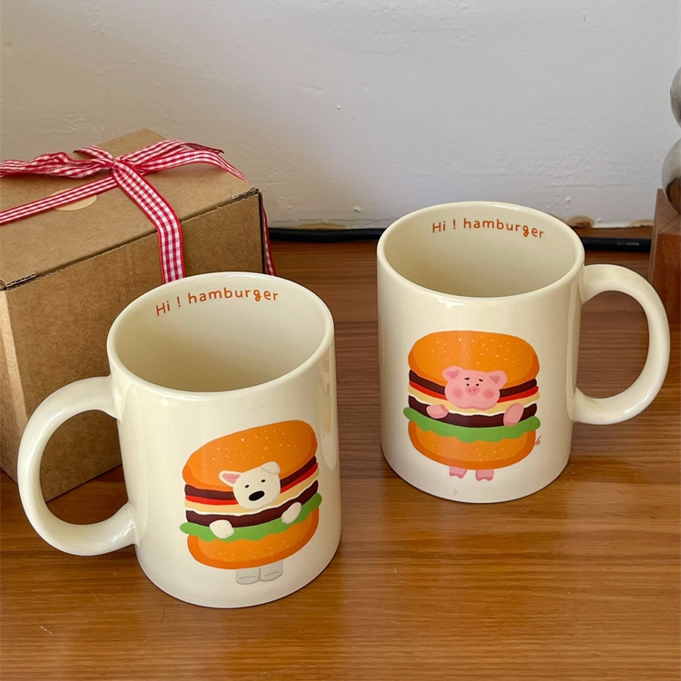 《5518》可愛漢堡小豬/小狗馬克杯400ml
