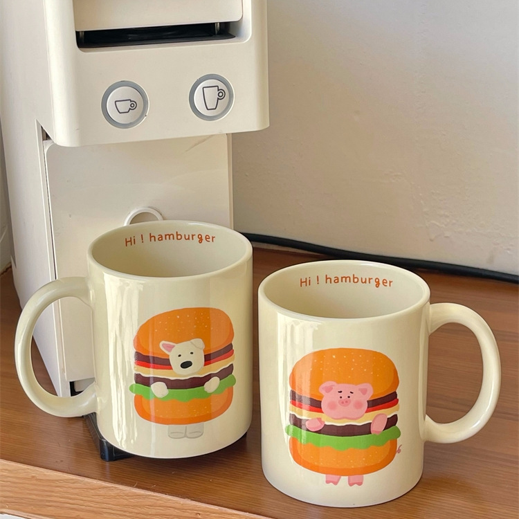 《5518》可愛漢堡小豬/小狗馬克杯400ml