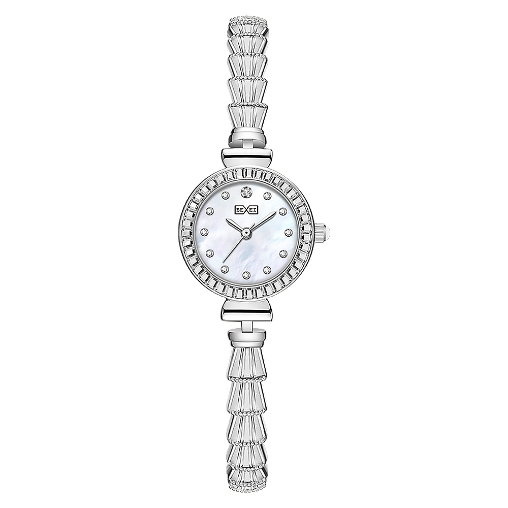 【BEXEI 貝克斯】 6115 優雅 氣質 淑女 名媛 輕奢 鑲鑽 珍珠母貝 晶鑽 手鐲式錶帶 石英 手錶 女錶 -