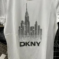 [S] DKNY CITY WITH LOGO LETTERING RHINESTONE BLING BLING T-SHIRT,WHITE, P4MHJWNA-WHT (SD1186)