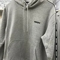 [S] DKNY SMALL LOGO PATCH EMBROIDERED WITH LOGO TAPE HOODIE JACKET,HEATHER GREY, DK34HD1968-HEATHER GREY (SD1190)