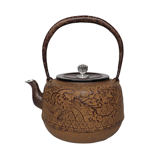 【清光堂】花籠文 銀象嵌 山形鐵壺 1.8L