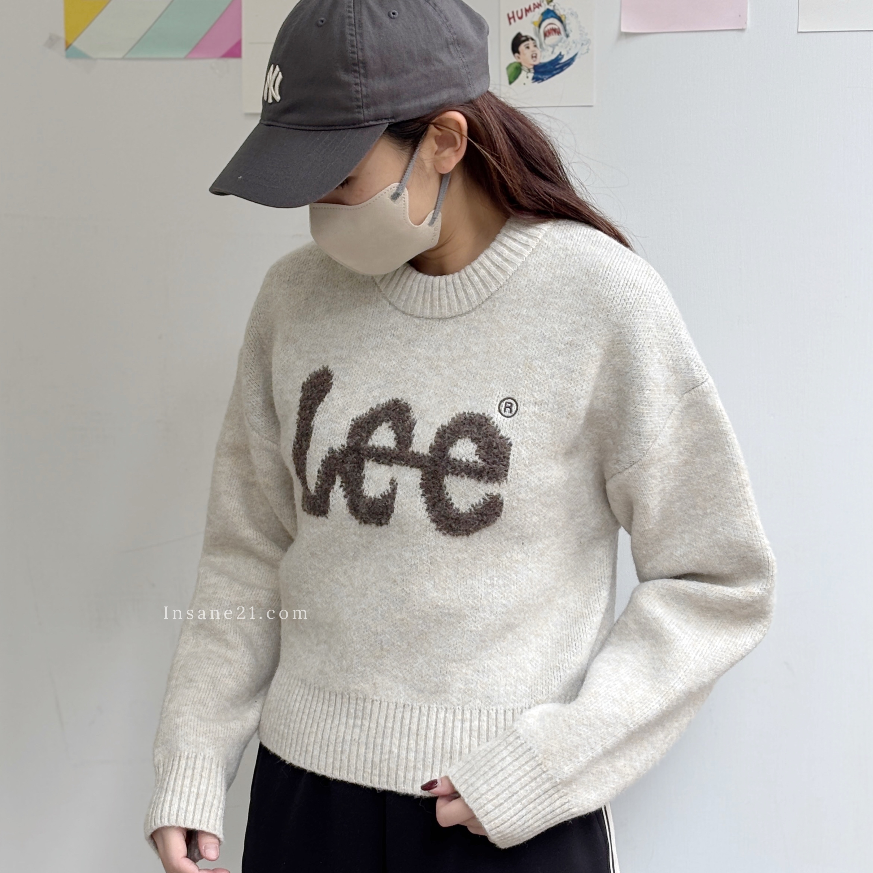 LEE 短版 粗線針織衣 毛衣 撞色LOGO 鬆緊 女裝