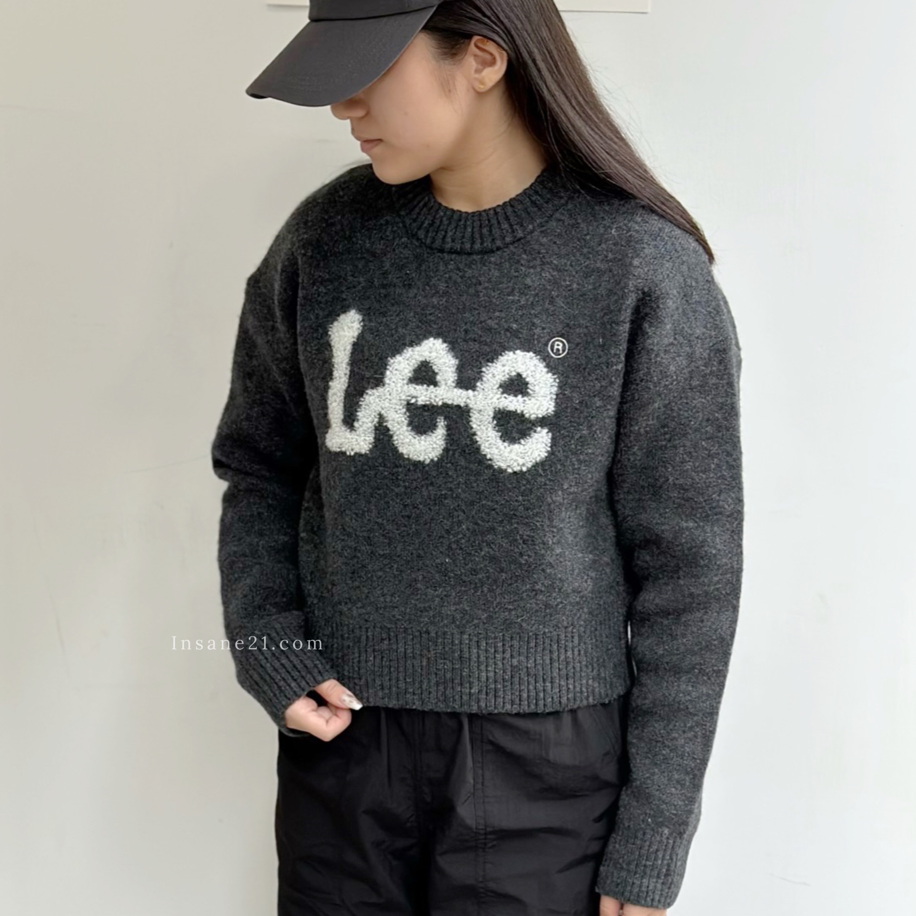 LEE 短版 粗線針織衣 毛衣 撞色LOGO 鬆緊 女裝