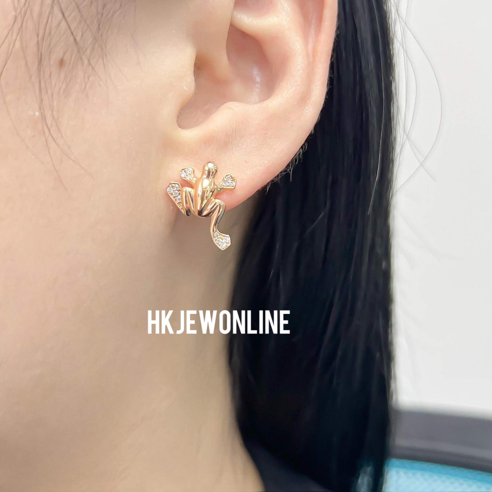 🐸 14K Rose Gold frog Diamond Earrings