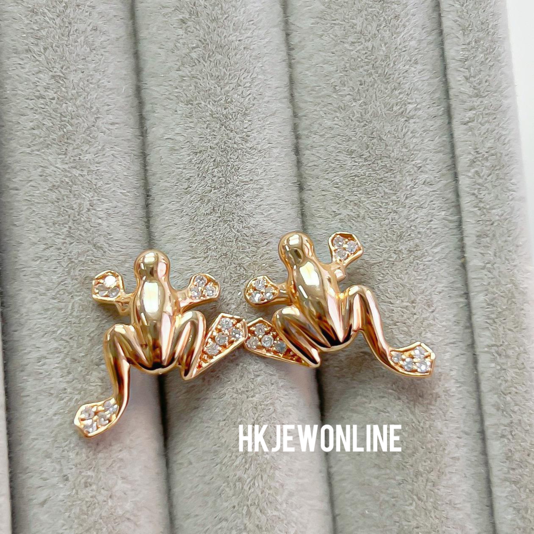 🐸 14K Rose Gold frog Diamond Earrings