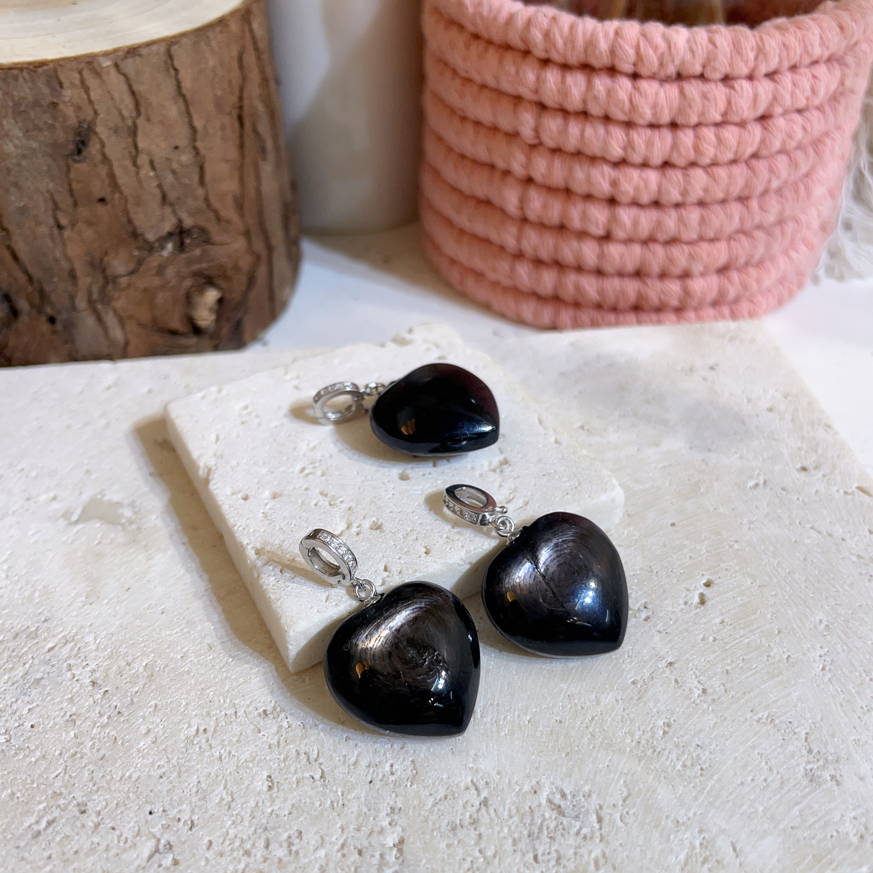 超強光金運石心心純銀開口扣吊墜