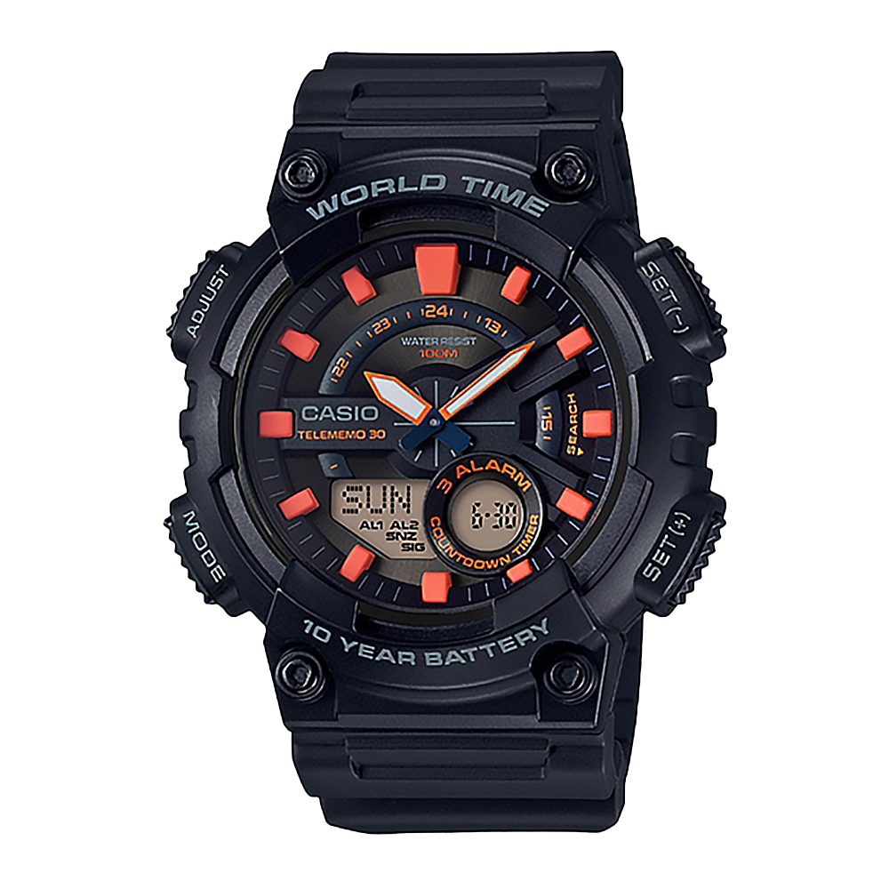 【CASIO】AEQ-110W 世界時間 全自動日曆 多功能 碼錶 電子錶 -
