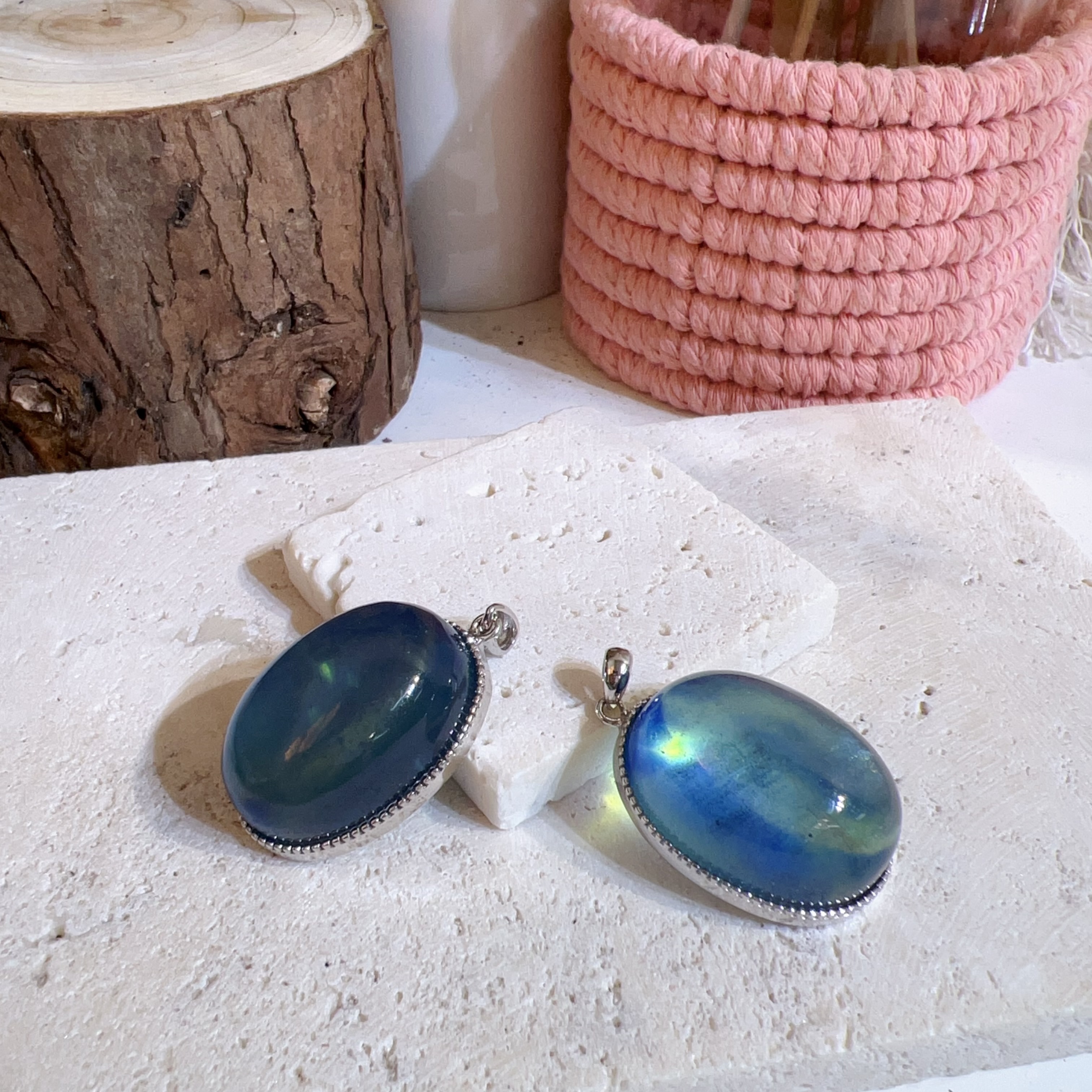 925純銀 海藍寶大蛋面吊墜