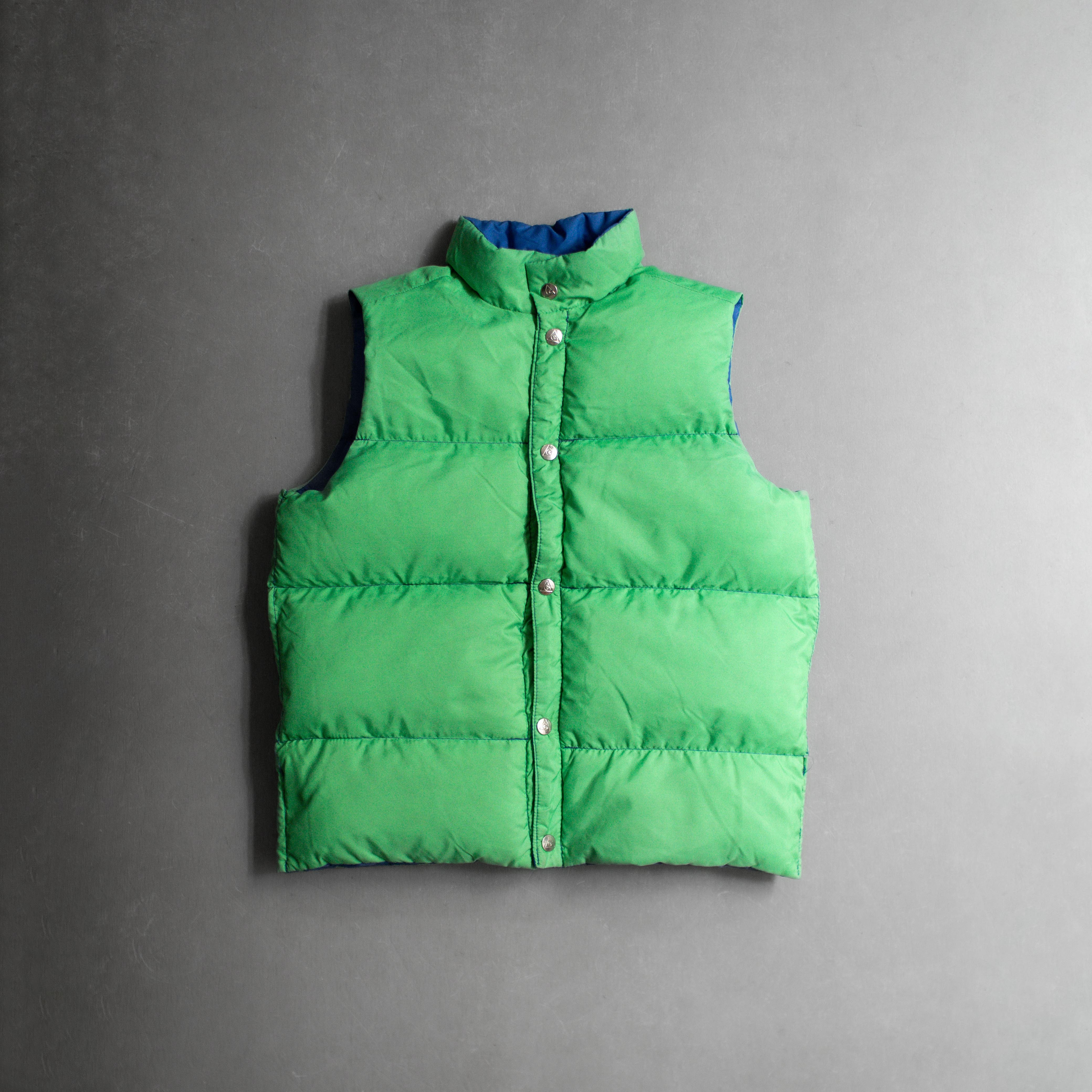 70S GERRY REVERSIBLE DOWN VEST 美國製 雙面穿 淺綠 藍色 登山 羽絨 背心