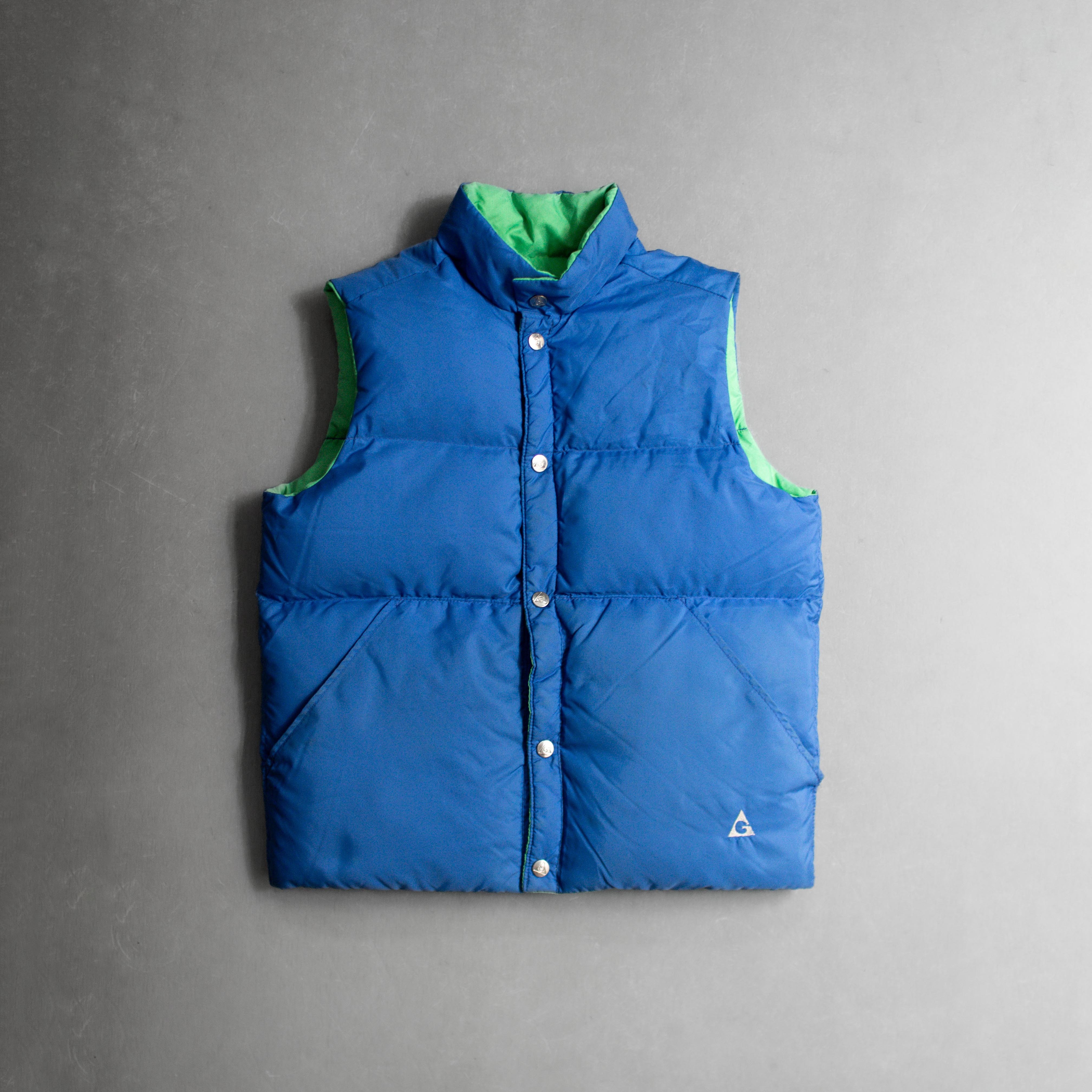 70S GERRY REVERSIBLE DOWN VEST 美國製 雙面穿 淺綠 藍色 登山 羽絨 背心