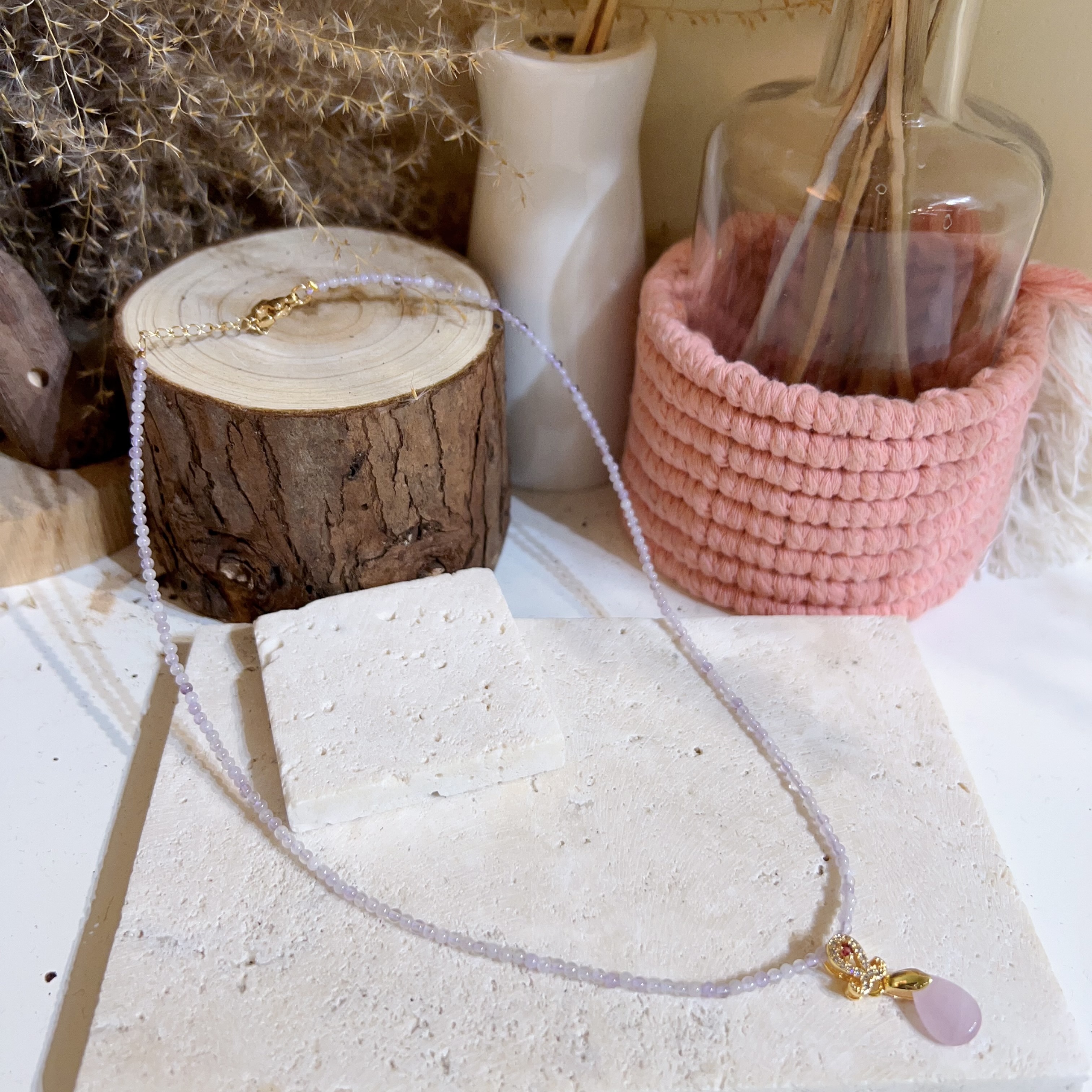 💛$120@2 紫水晶拼紫鋰輝吊墜頸鏈 （39-43cm）