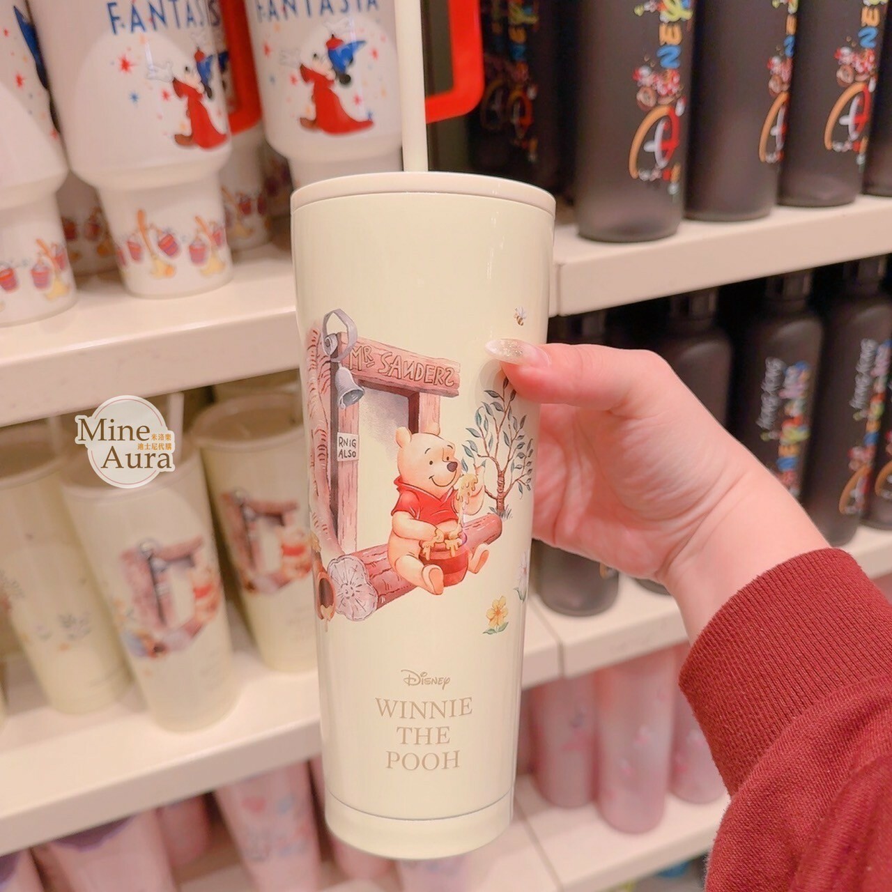 小熊維尼 Winnie the Pooh 坐著吃蜂蜜 圖案 造型 吸管 水杯 -香港迪士尼樂園