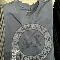 [S] ARMANI EXCHANGE LOGO RHINESTONE 1991 CREW NECK T-SHIRT,NAVY, 7VYTGB-YJ5LZ-1990 [FINAL SALE] (SAX270)