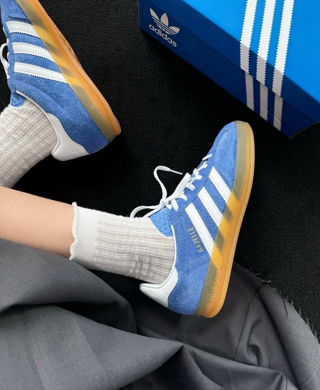 ADIDAS ORIGINALS GAZELLE INDOOR 復古水藍 焦糖底 HQ8717