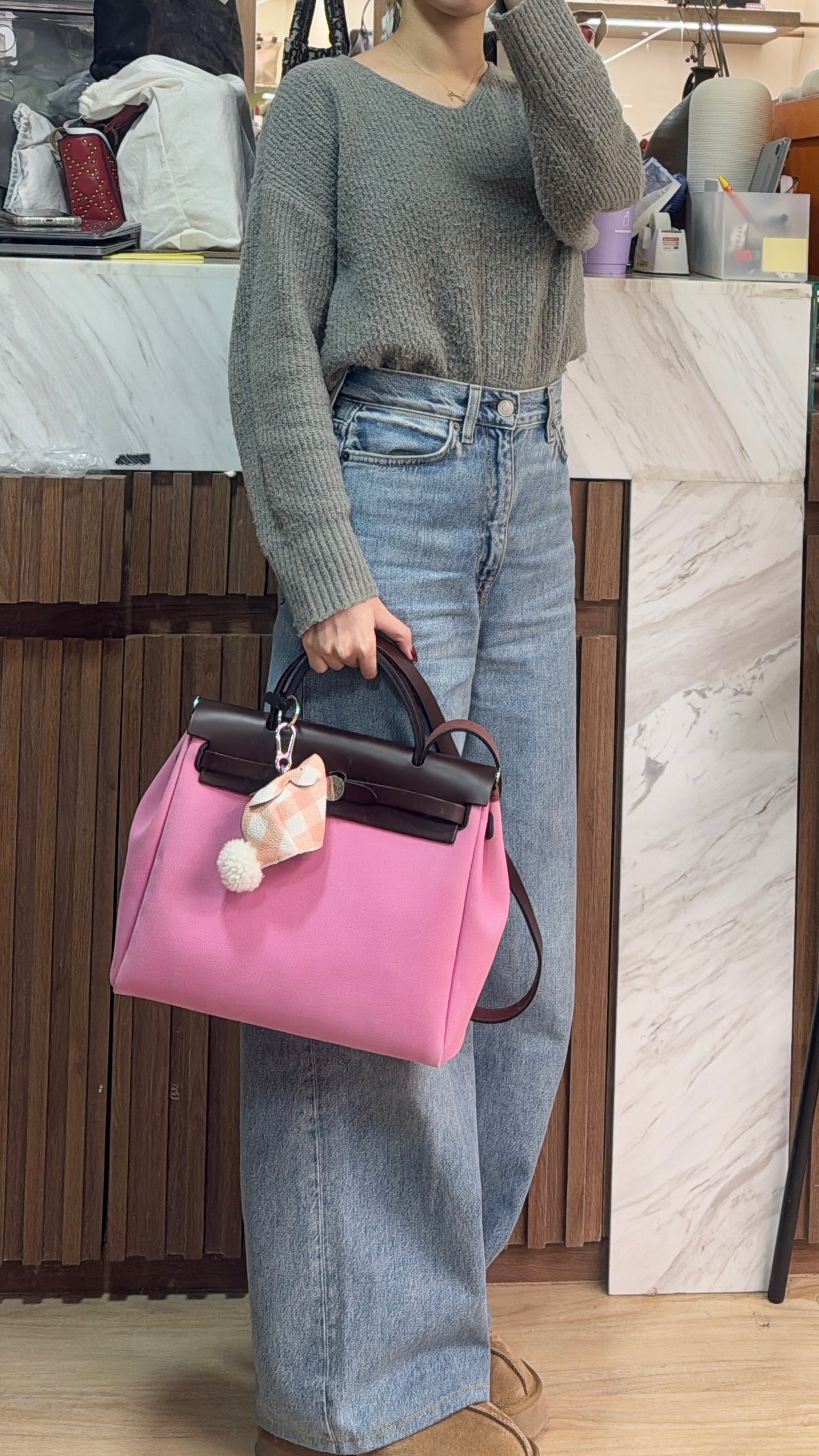 Pre-owned] Hermes herbag 31 with charm canvas