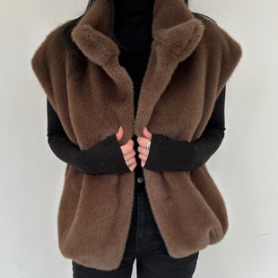 韓國時髦歐逆 翻領毛毛背心(灰/白/咖)