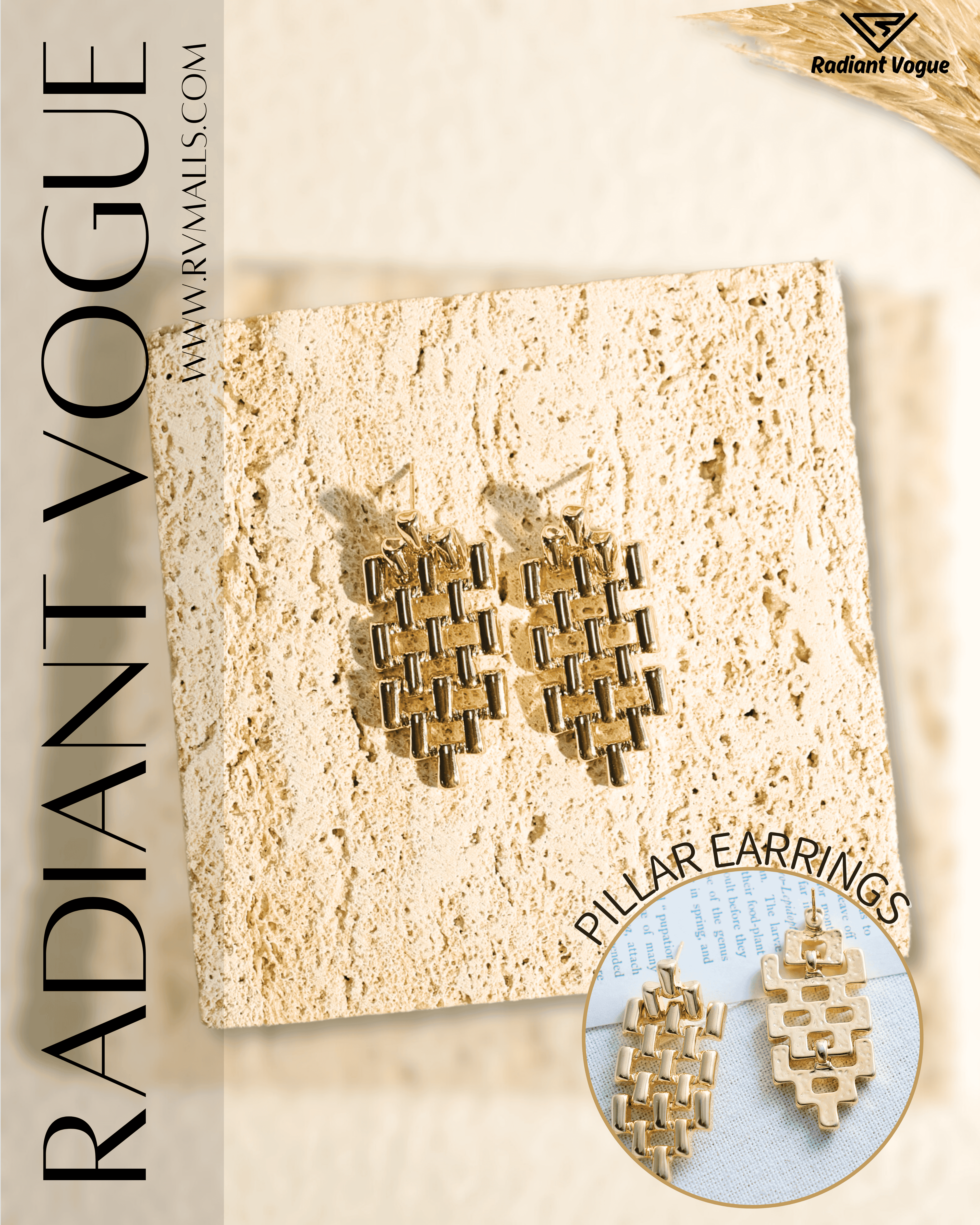 金鑲柱狀耳環主圖, 展示耳環的高級金色質感與精緻柱狀設計, 適合日常穿搭與正式場合的百搭飾品。