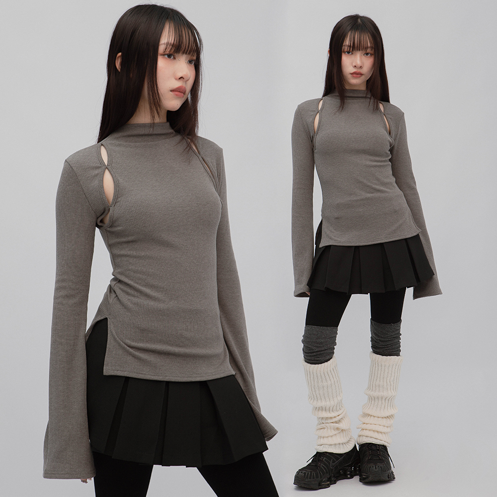 羅紋鏤空小高領上衣