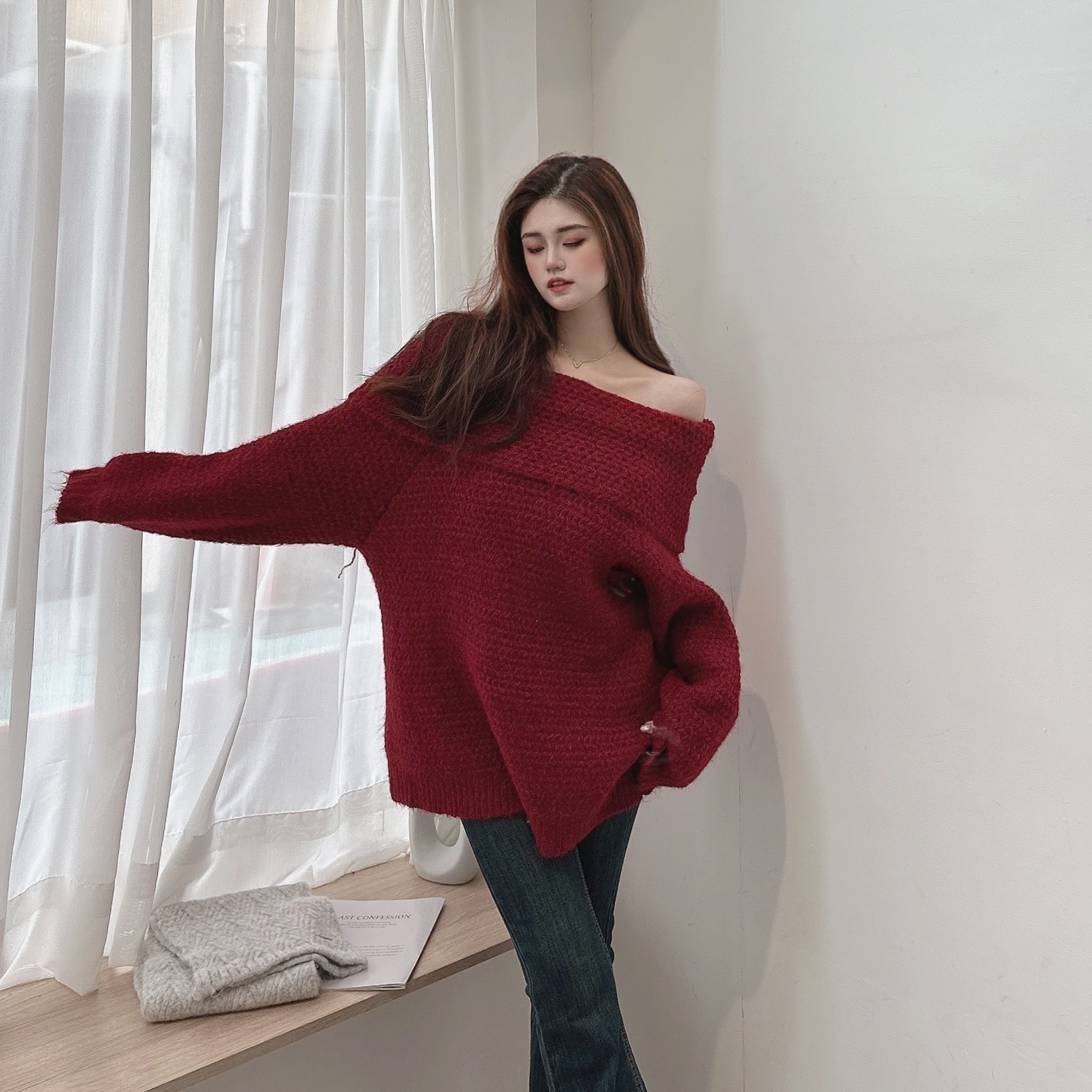 金蔥細閃一字領毛衣/二色