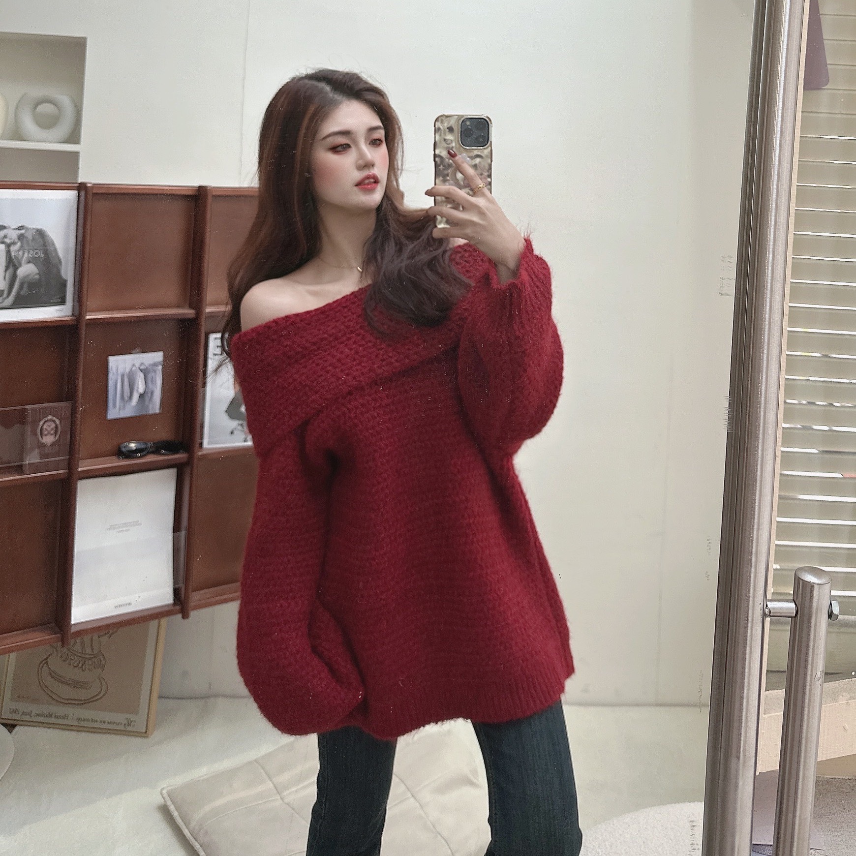 金蔥細閃一字領毛衣/二色