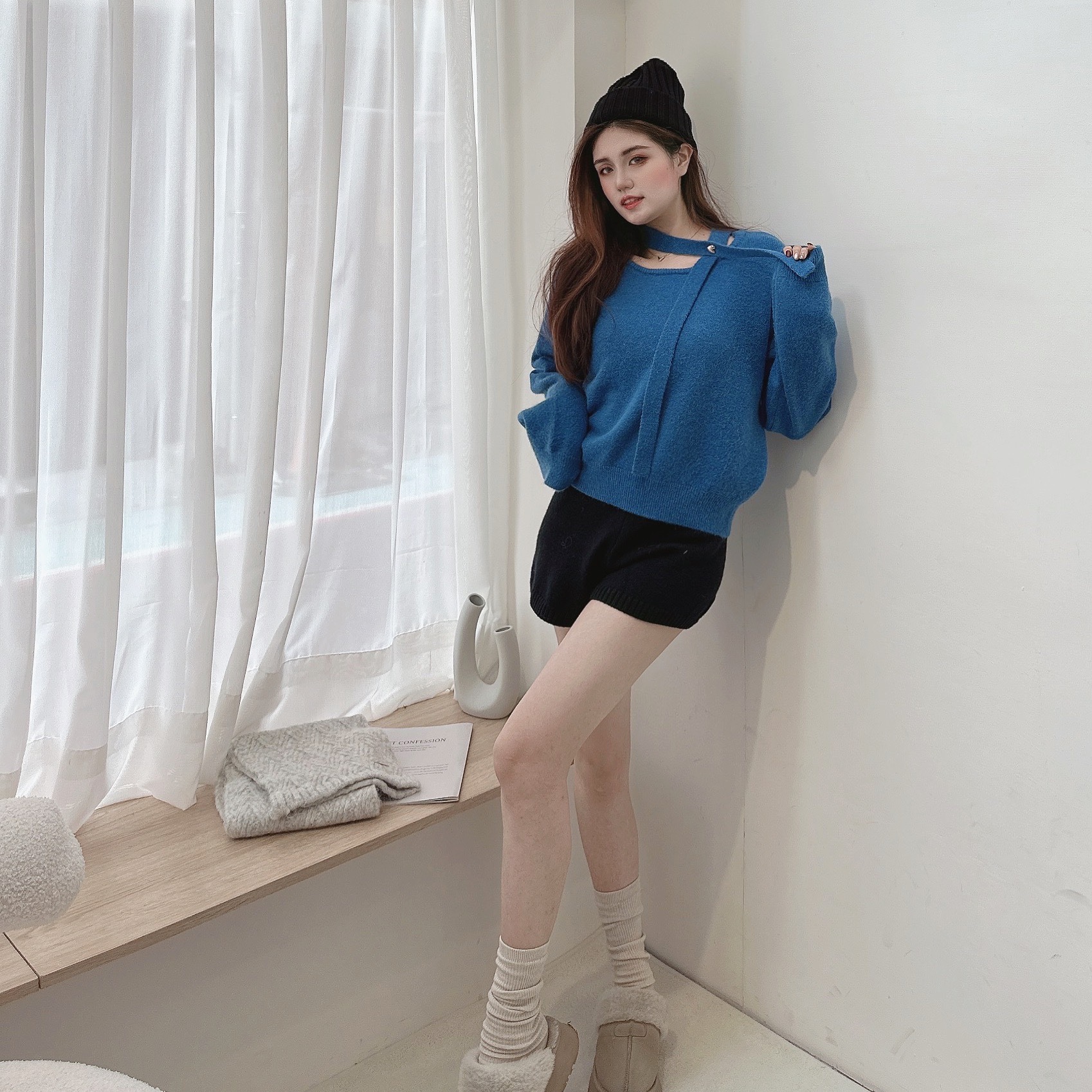 愛心釘扣綁脖針織毛衣/二色