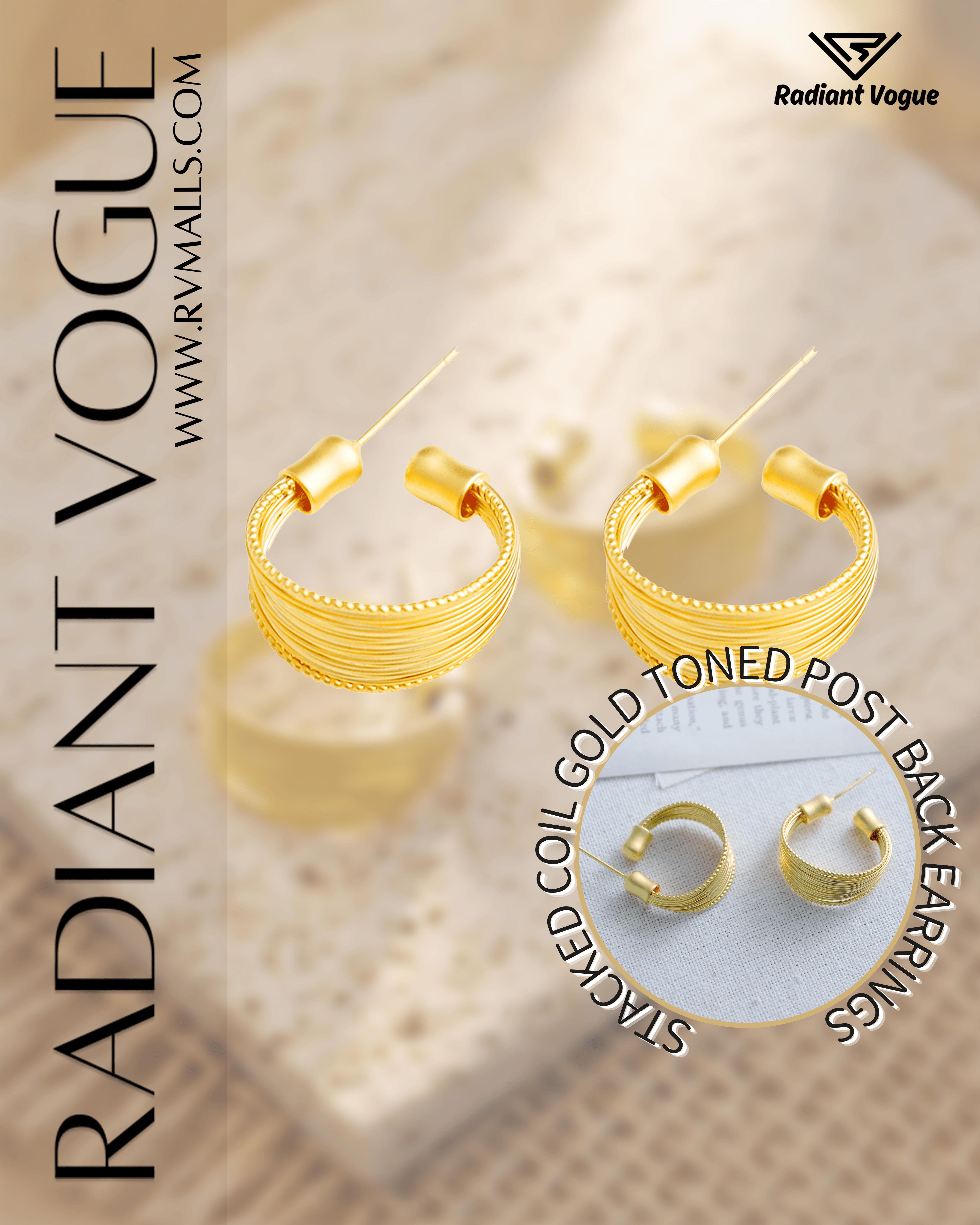 經典多層線圈耳環主圖, 金色精緻設計, 輕量化材質適合日常與正式場合佩戴, 展現優雅奢華氣質。