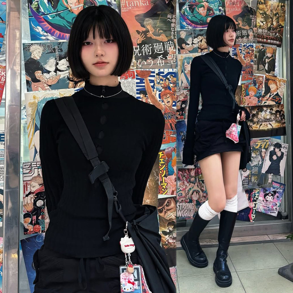 鏤空羊毛混紡長袖上衣(in stock)