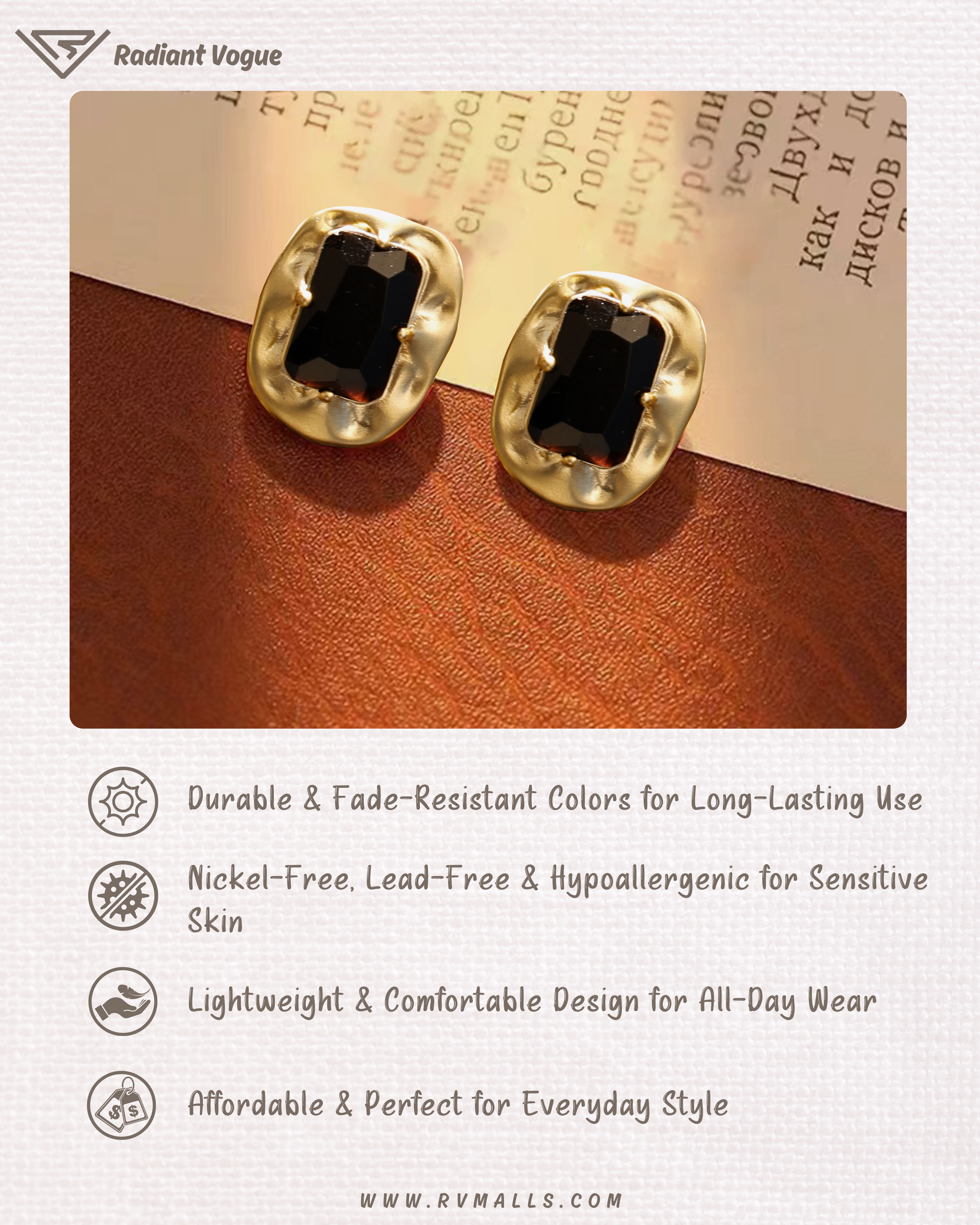 黑鋯石耳環, 耐用不褪色, 無鎳抗敏設計, 輕量舒適, 適合敏感肌膚及日常穿搭。