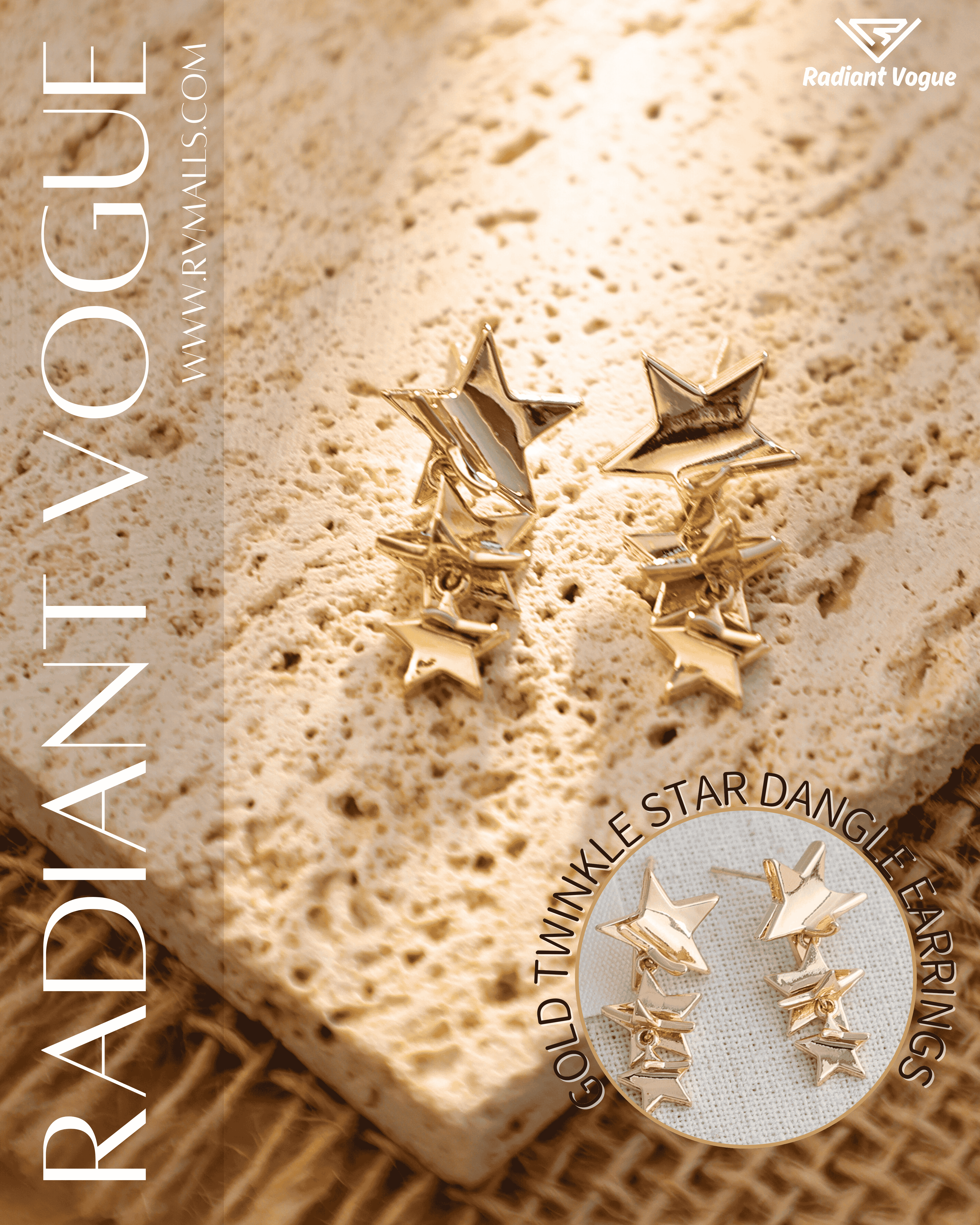 金色星星吊墜耳環主圖, 展示精緻亮面拋光工藝與輕量設計, 適合敏感肌膚及日常穿搭的百搭耳環。