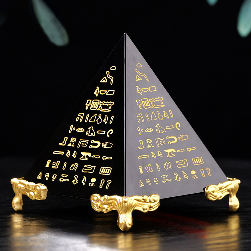【礦藏】古埃及招財經文黑曜石能量金字塔│辦公桌、櫃台、客廳必備