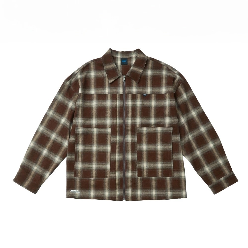 落肩 寬版 格紋外套 深卡其 7455147130