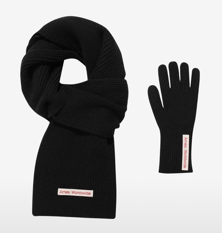 AMES KNIT GLOVES & MUFFLER SET BLACK