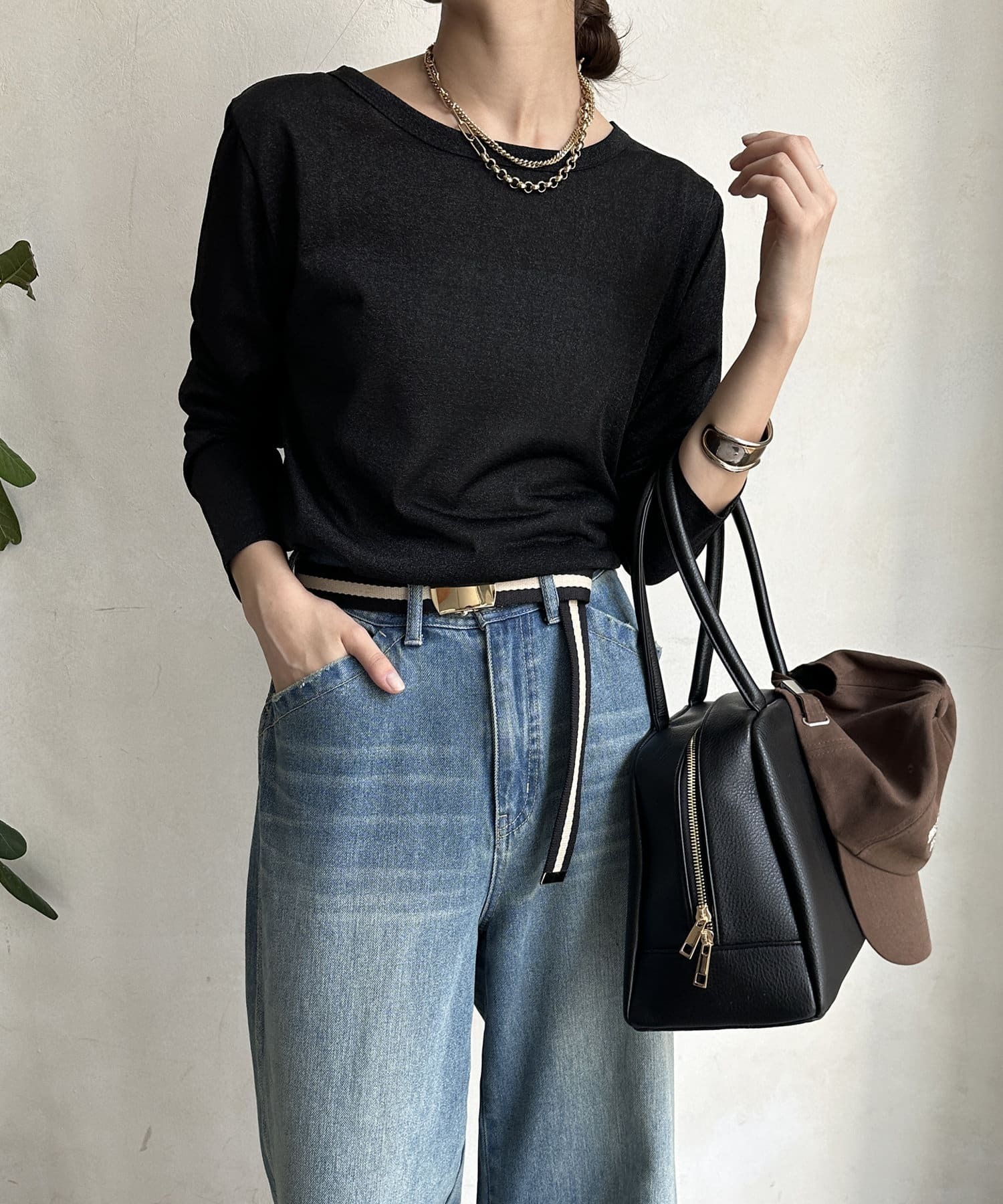 DOUDOU(ドゥドゥ)  ラメロンTEE黑（DDZ10A2106A0021）