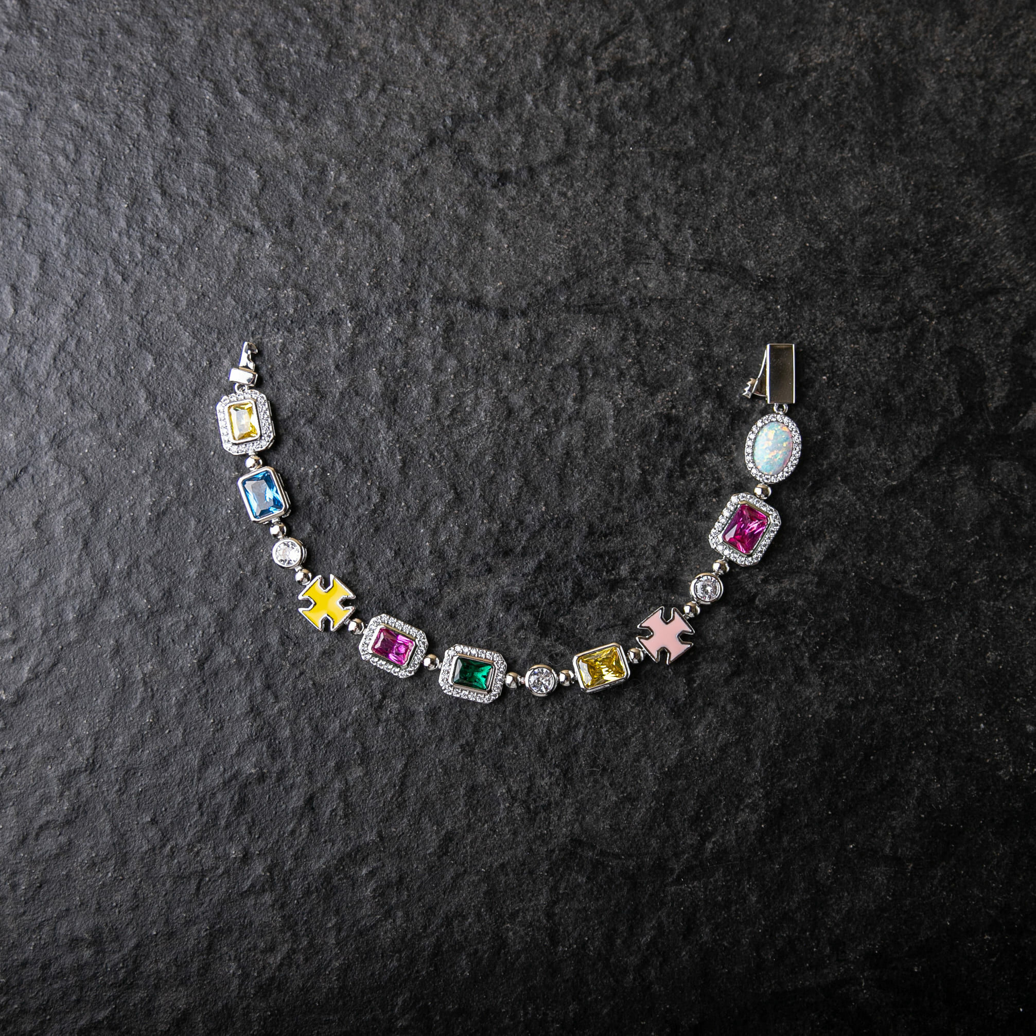 10mm彩色中央寶石珐瑯十字架手鍊