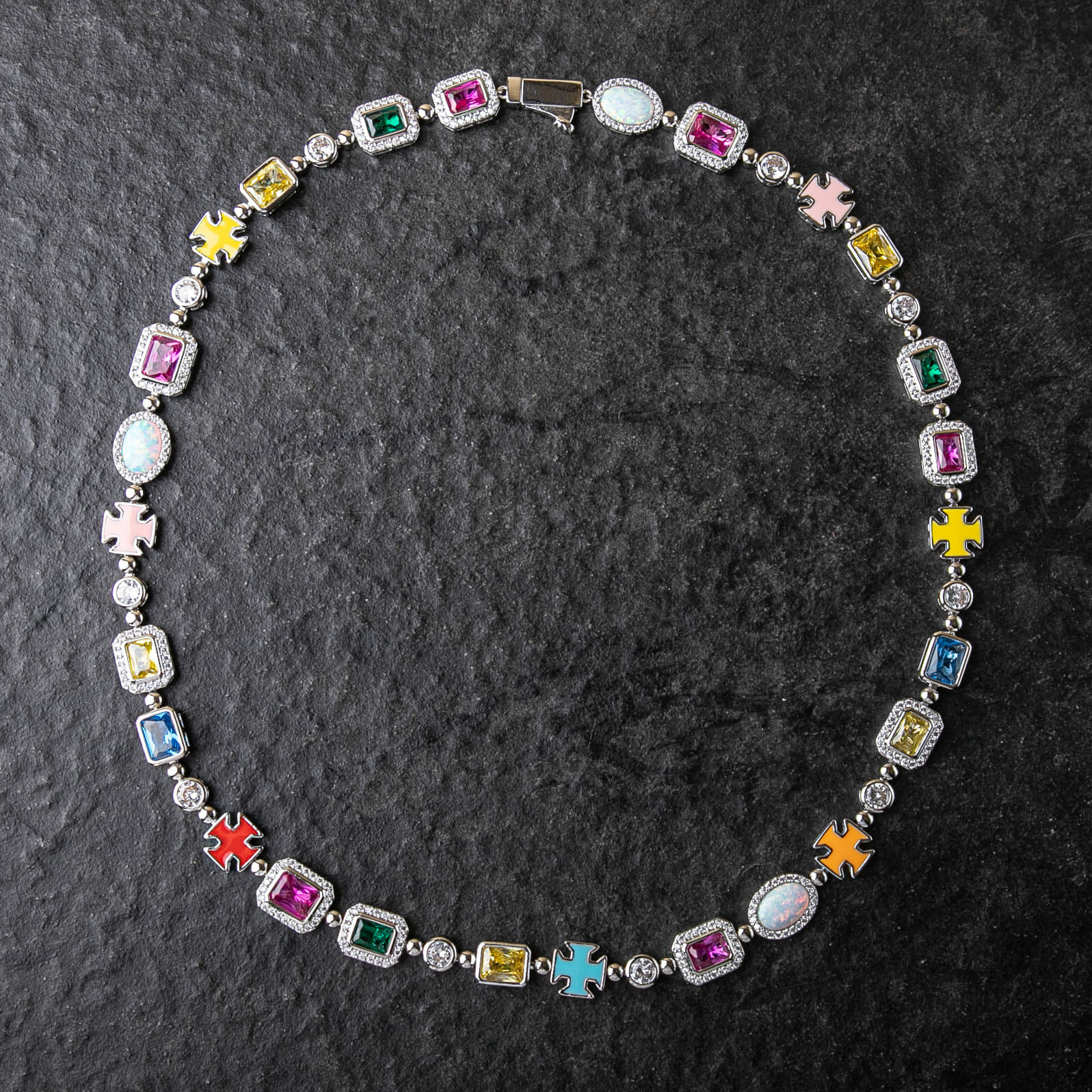 10mm彩色中央寶石珐瑯十字架項鍊