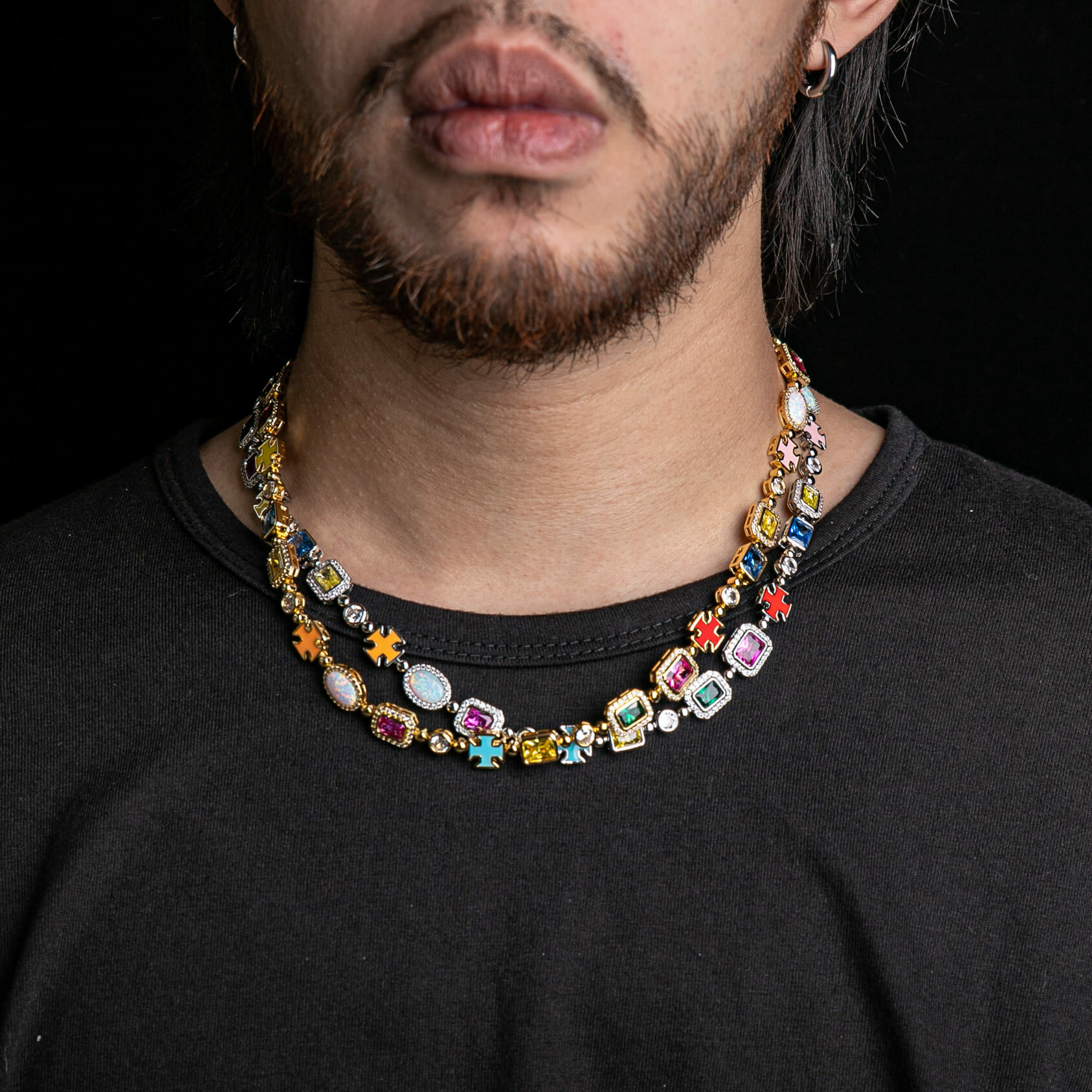 10mm彩色中央寶石珐瑯十字架項鍊