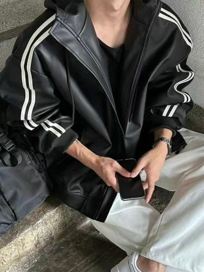 雙間連帽拉鍊合成皮褸 OUR ROOM-024JK