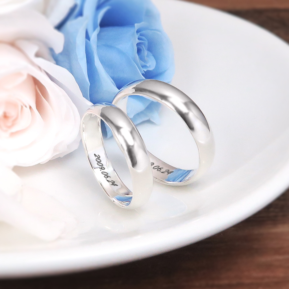 圓弧銀戒 可刻字 純銀情侶對戒組 客製化情侶戒指