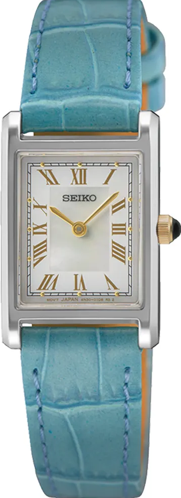 萬年鐘錶 - SEIKO  CS系列  「Vintage Style」 天空藍方形皮革款女錶  SWR101P1  / 4N30-00H0B 錶徑19MM