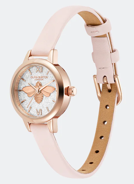 萬年鐘錶 -  Olivia Burton  藝術時尚Signature系列  蜜蜂銀閃光面盤皮革女錶 24000231 錶徑23MM