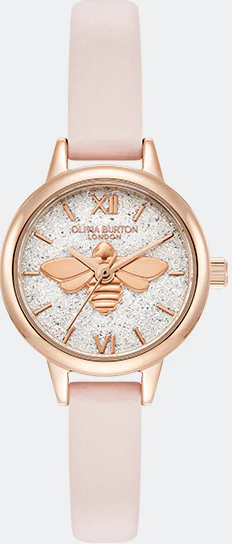 萬年鐘錶 -  Olivia Burton  藝術時尚Signature系列  蜜蜂銀閃光面盤皮革女錶 24000231 錶徑23MM