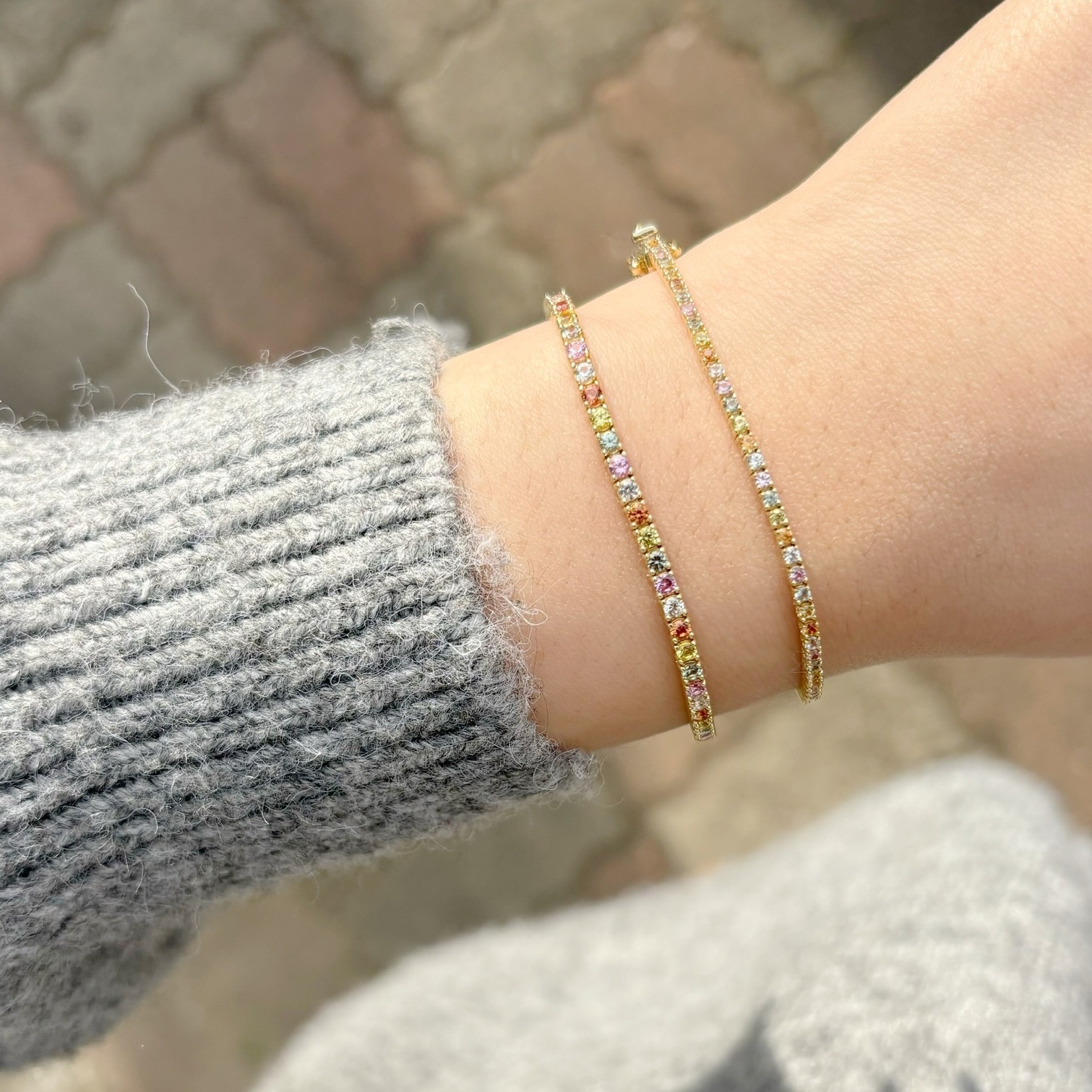 14K Tennis 1.5mm彩色藍寶石手鍊