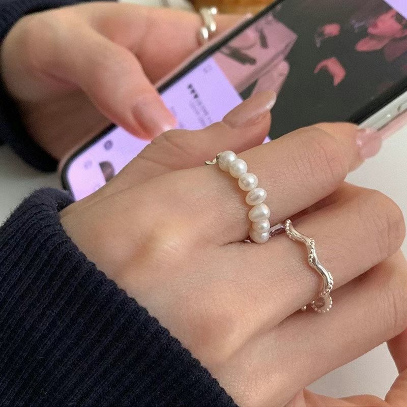 珍珠拼鏈條戒指set