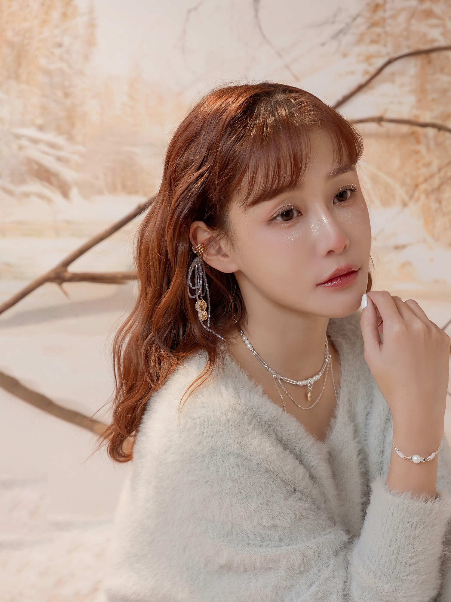 貓鬍鬚許願。MUCHAT手作14+18KGP鋯石蝶結流蘇耳骨夾(單支)