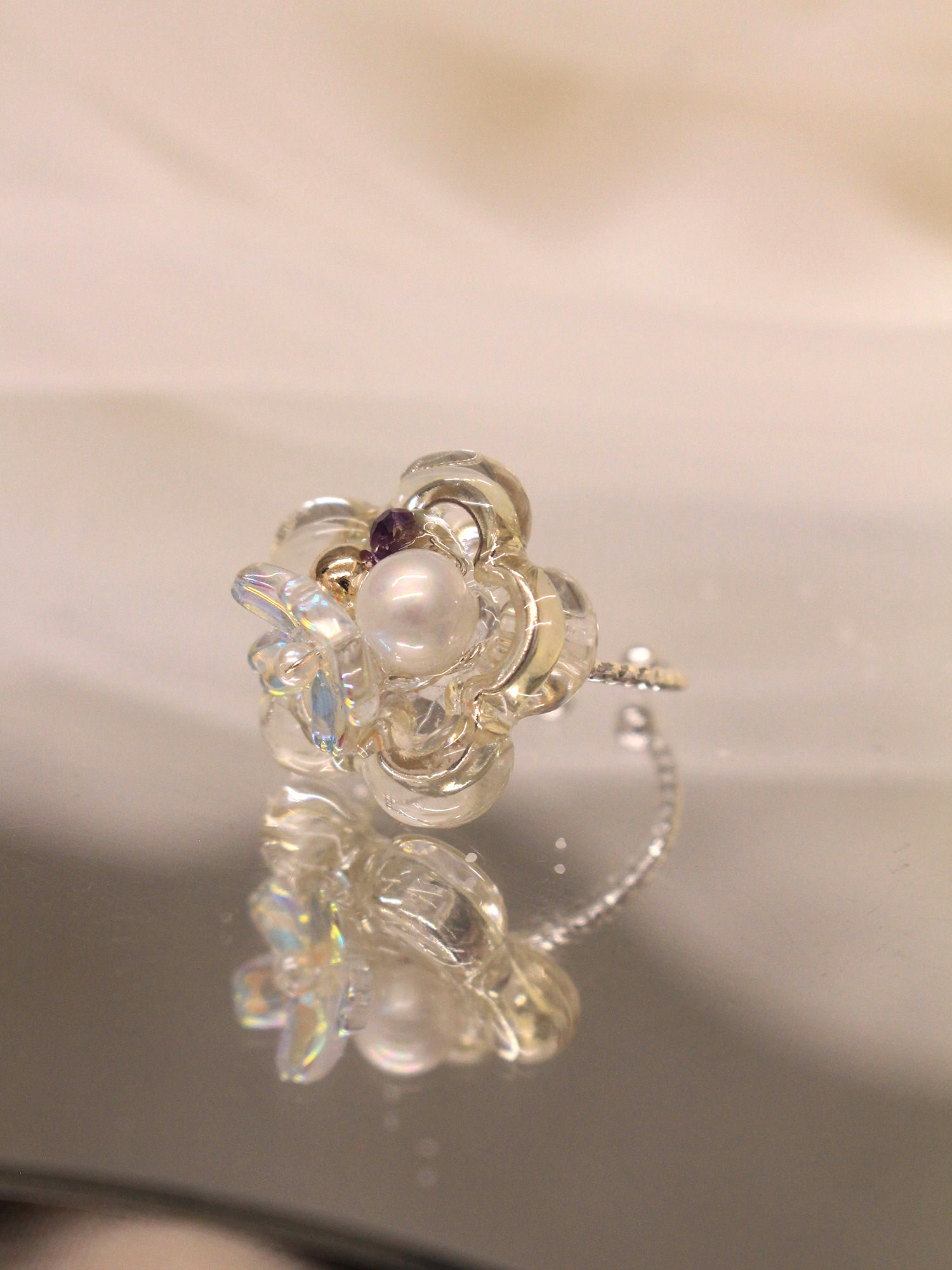 水中泡泡語。MUCHAT手作透彩花圈珍珠戒指