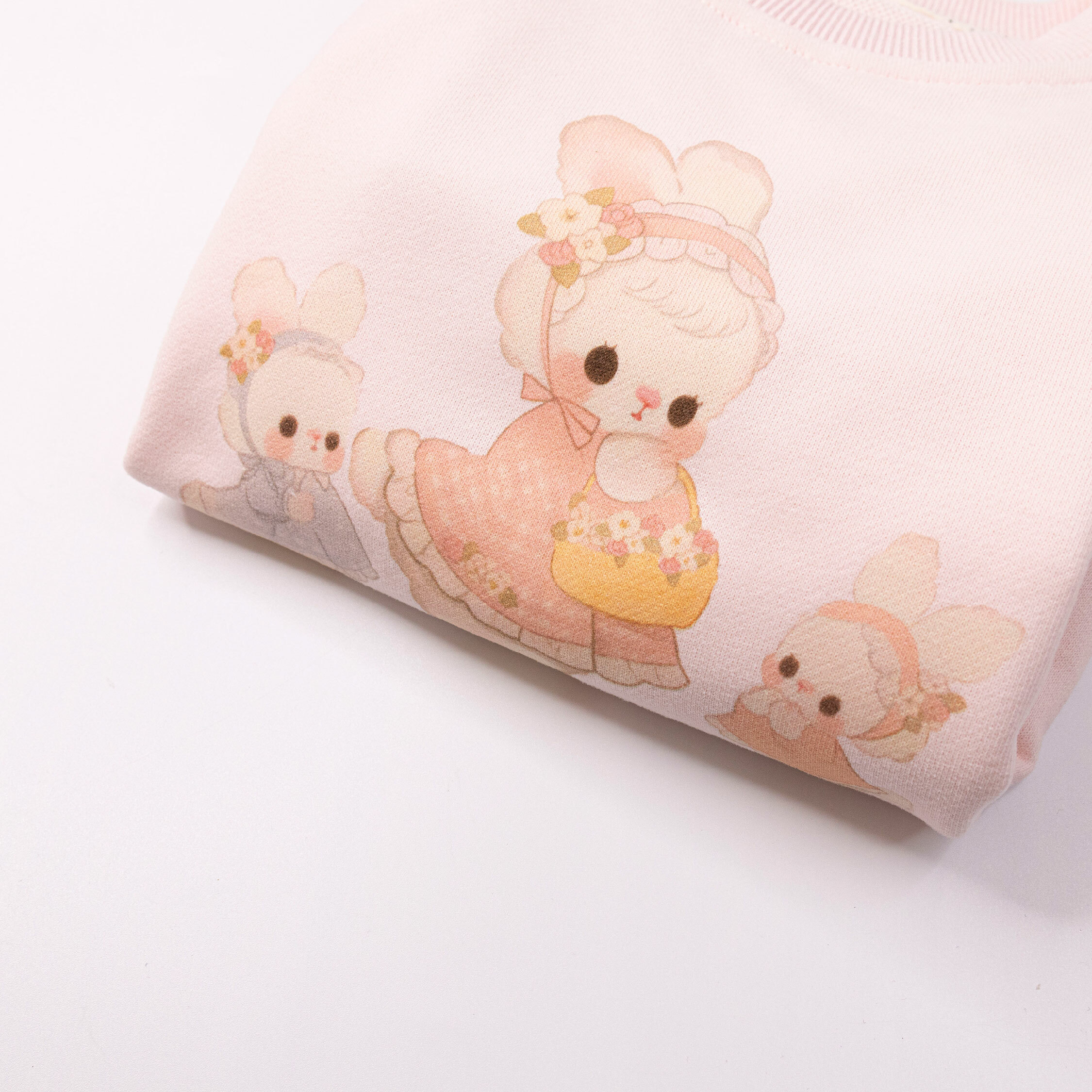 【H55053】甜美花花兔條紋拼接假兩件上衣